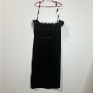 Fashion Nova Black Velvet Feather Trim Slip